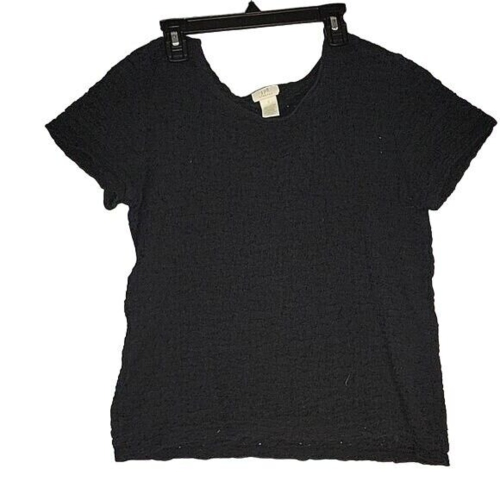 J. Jill Stretch Top Textured Knit Short‎ Sleeve Tee Shirt Black Size S